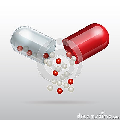 Opening red medical capsule Vector Illustration