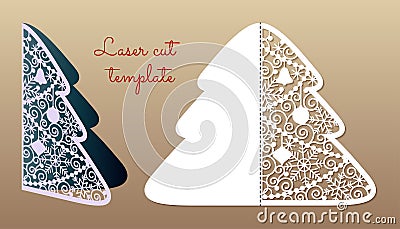 Openwork Christmas tree. Laser Cutting template. Vector Illustration