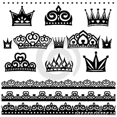 Crown set black stencil Vector Illustration