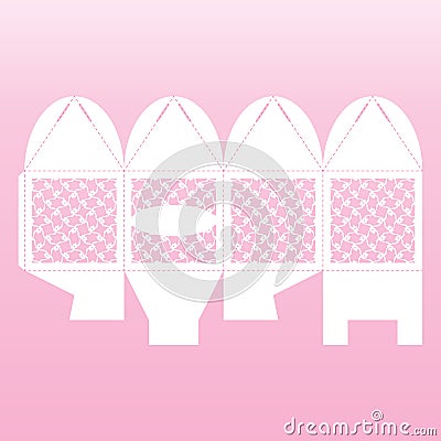 Openwork cube gift box. Wedding bonbonniere. Vector Illustration