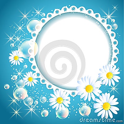 Openwork frame with daisy and bubbles Vector Illustration