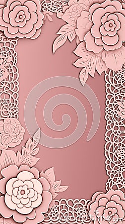 Openwork paper applique boarder frame on rose beige background Stock Photo