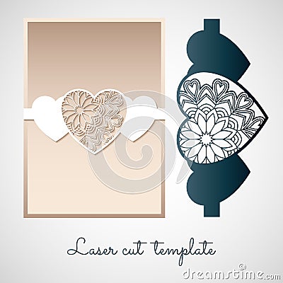 Openwork paper decor with hearts. Laser cutting template. Vector Illustration