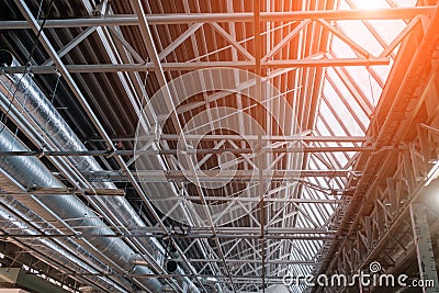 Openwork steel ceiling with ventilation and air conditioning system Stock Photo