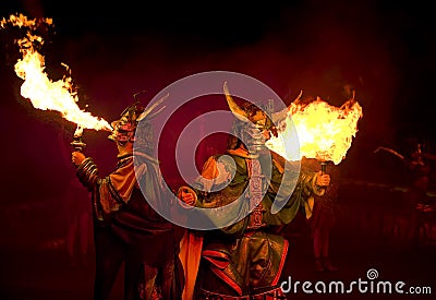 Opera actor spout flame Stock Photo