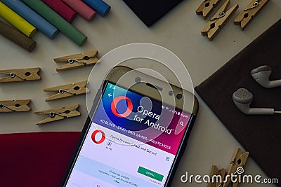 Opera Browser: Fast and Secure App on Smartphone screen. Editorial Stock Photo