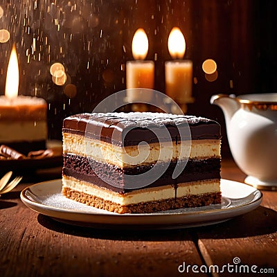 Opera Cake , traditional popular sweet dessert cake Stock Photo