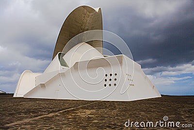 Unusual original non-standard fantastic beautiful large white building in shape resembles a knight`s helmet or a spaceship or a wa Editorial Stock Photo