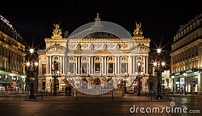 Opera house Grand Opera; Opera Garnier at night. Paris, France Editorial Stock Photo