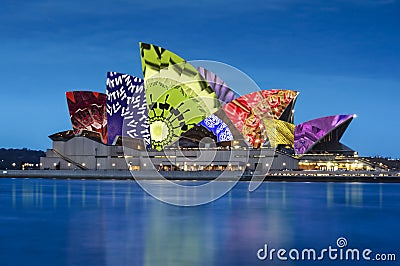 Sydney Opera House night illumination Sydney Australia Editorial Stock Photo