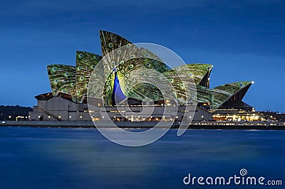 Sydney Opera House night illumination Sydney Australia Editorial Stock Photo