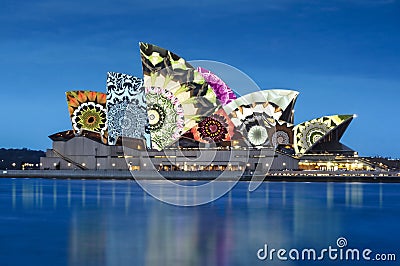 Sydney Opera House night illumination Sydney Australia Editorial Stock Photo