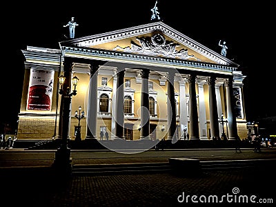 Opera House at night, after performances, Chelyabinsk Editorial Stock Photo