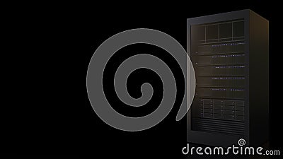 Operating modern server rack against black background. Information technology related 3D rendering Stock Photo