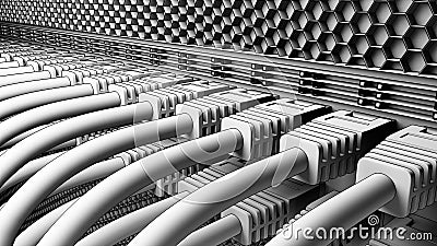 Operating server wires and connectors. Cloud technologies, ISP, IT business concepts. 3D rendering, cartoon version Stock Photo