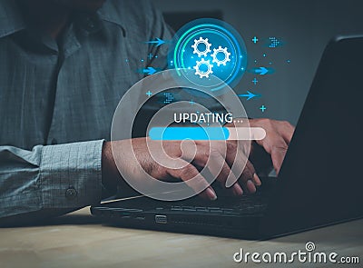 Operating system upgrade concept, installation app and software update process, modernize user equipment Stock Photo