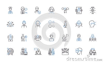 Operation functioning line icons collection. Mechanism, Functionality, Dynamic, Efficiency, Performance, Output Vector Illustration