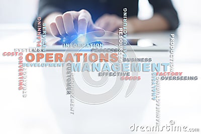 Operation management concept. Words cloud on virtual screen. Stock Photo