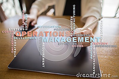 Operation management concept. Words cloud on virtual screen. Stock Photo