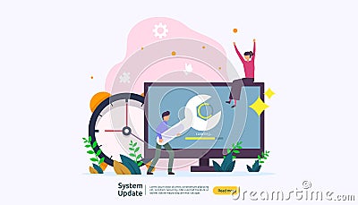 operation system update progress concept. data synchronize process and installation program. illustration web landing page Vector Illustration