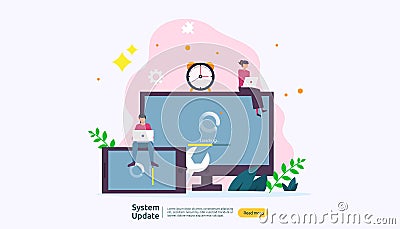 operation system update progress concept. data synchronize process and installation program. illustration web landing page Vector Illustration