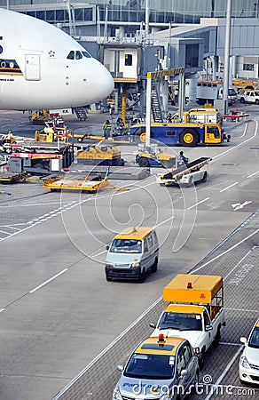 Operation view in yard of Hongkong Airport Editorial Stock Photo