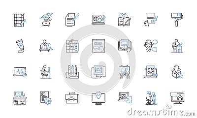 Operational blueprint line icons collection. Efficiency, Process, Standardization, Optimization, Workflow, Strategy Vector Illustration