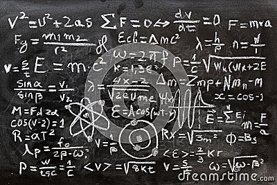 Operations and formulas of physics and mathematics Stock Photo