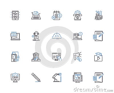 Operations management outline icons collection. Planning, Scheduling, Costing, Organizing, Structure, Control, Quality Vector Illustration