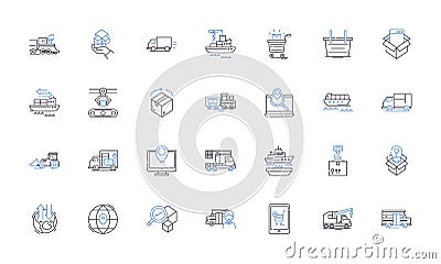 Operations pipeline line icons collection. Optimization, Efficiency, Streamlining, Automation, Integration, Quality Vector Illustration
