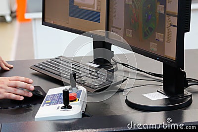 Operator controls the coordinate measuring process Stock Photo