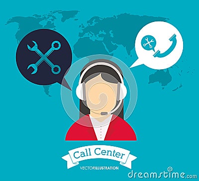 Operator earphones call center world support Vector Illustration