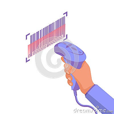 The operator holds a barcode scanner hand Vector Illustration