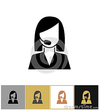 Operator icon. Call center secretary, sales agent or telephone assistant pictogram on gold and white background Vector Illustration