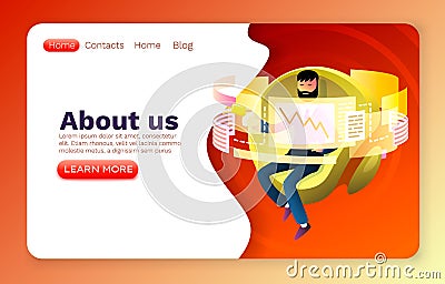 Operator job developer, website workplace process, display infographic. Vector Vector Illustration