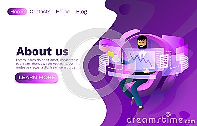 Operator job developer, website workplace process, display infographic. Vector Vector Illustration