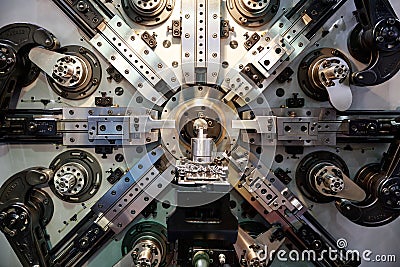 Operator machining automotive part by turning Stock Photo