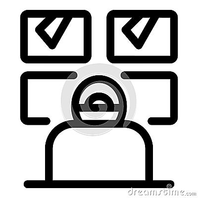 Operator monitoring multiple screens showing check marks icon Vector Illustration