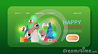 operator in santa hat with headset chatting with clients call center contact customer support service happy new year Vector Illustration