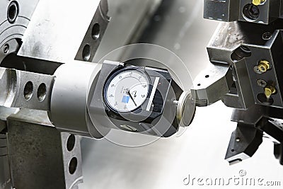 Operator setup tool and setting tool zero position of CNC turning machine Stock Photo