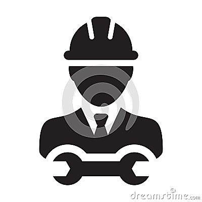 Operator worker icon vector male Construction service person profile avatar with hardhat helmet and wrench or spanner tool Vector Illustration