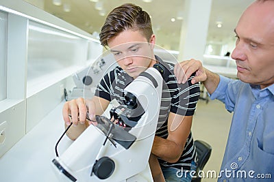 Ophtalmologist and his intern Stock Photo