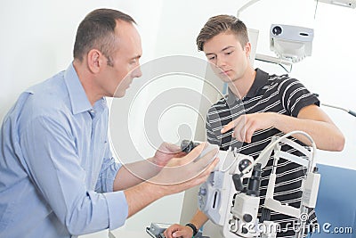 ophtalmologist with young patient Stock Photo