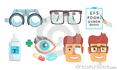 Ophthalmologist Diagnostic, Treatment and Correction of Vision Collection, Ophthalmology and Oculist Instruments Vector Vector Illustration