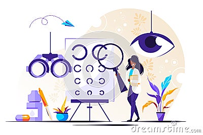 Ophthalmologist Doctor Check Eyesight Vector Illustration