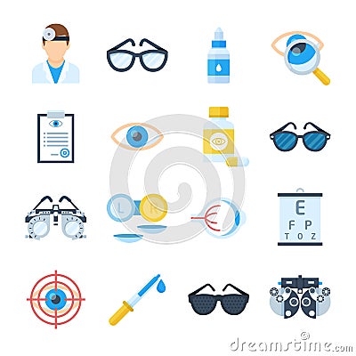 Ophthalmologist equipment icons in a flat style Vector Illustration