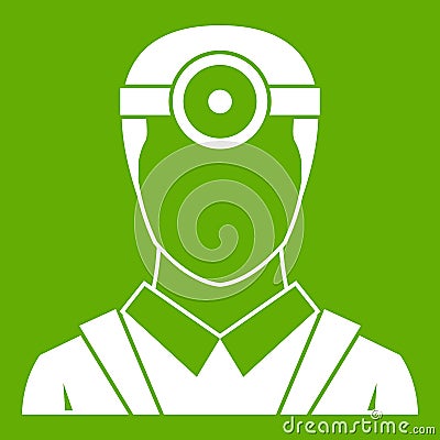 Ophthalmologist with head mirror icon green Vector Illustration
