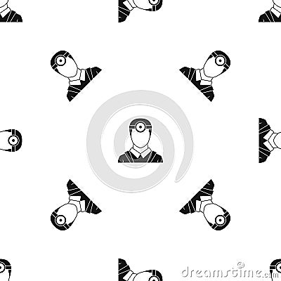 Ophthalmologist with head mirror pattern seamless black Vector Illustration