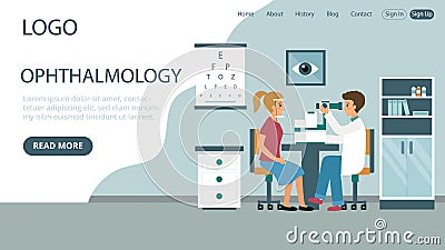 Ophthalmology Clinics Vector Illustration. Flat Style Conceptual Composition. Webpage Landing Template Design With Vector Illustration