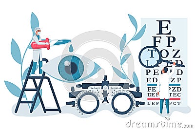 Ophthalmology concept. Web banner, template for eye examination Cartoon Illustration